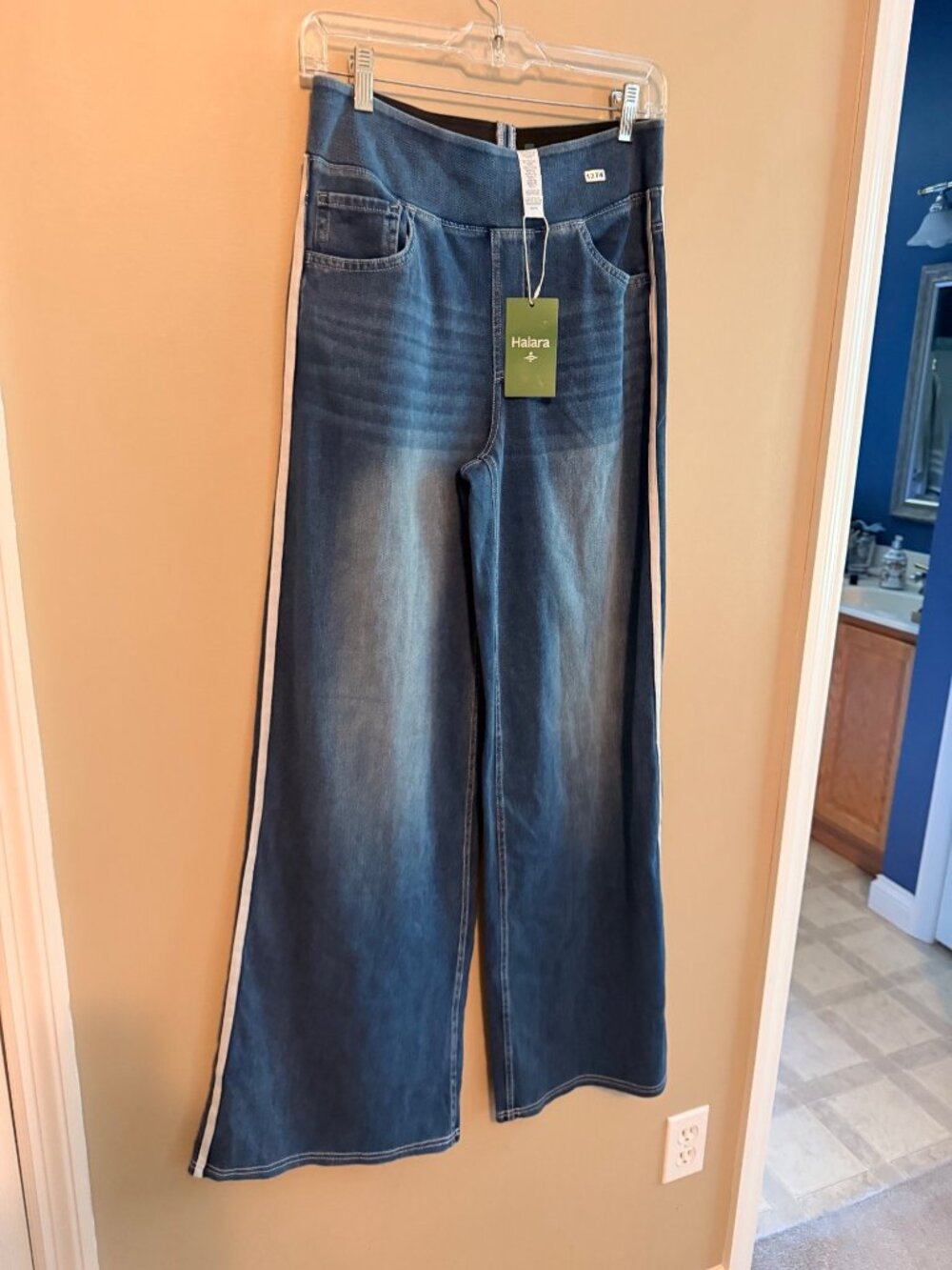 Halara M Wide-Leg Denim Pants With Side Stripes - Halara M Regular Stretchy & Tr - Picture 3 of 9